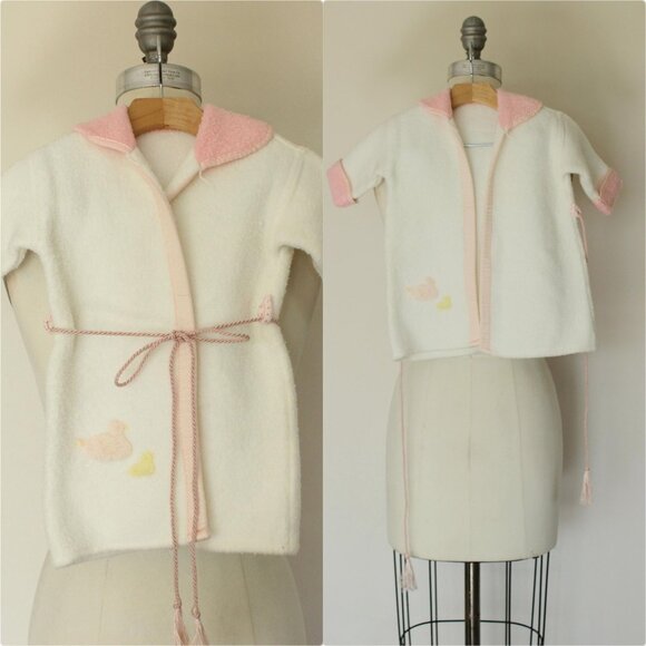 Vintage Other - Vintage 1960s Baby Jacket With Ducks, Infant Girls Fleece Layette Clothing